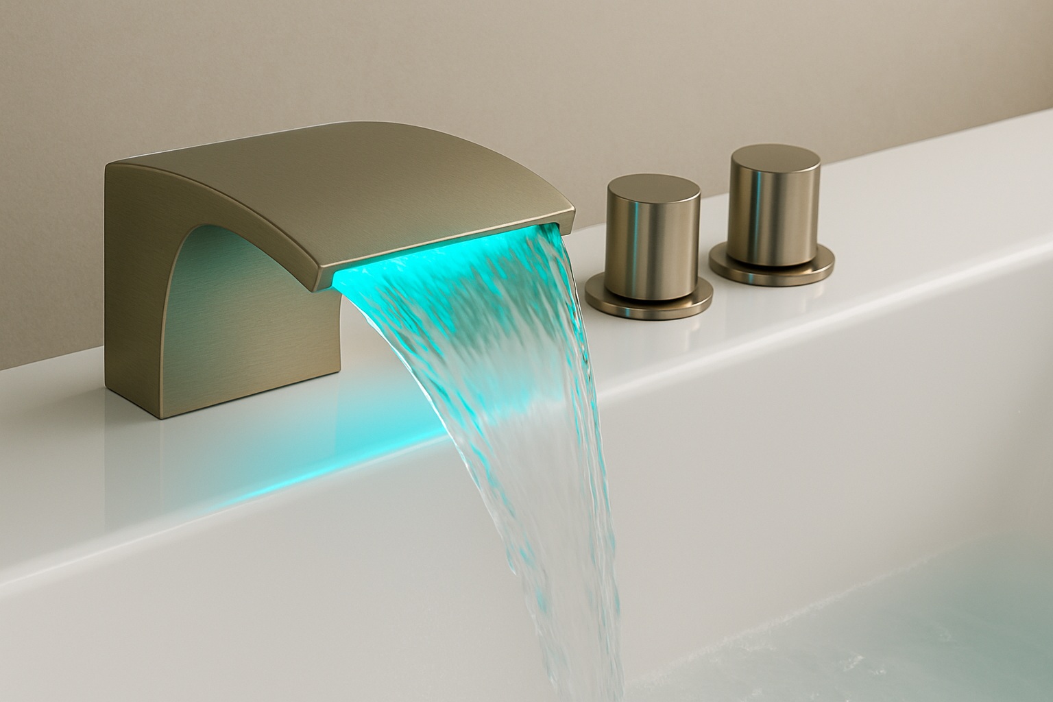 LED waterfall bathtub faucet with hand shower on deck